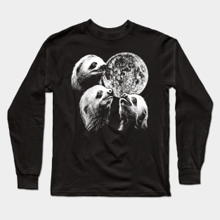 3 Sloth Moon Howling Raccoon Head Funny Wolf Long Sleeve T-Shirt